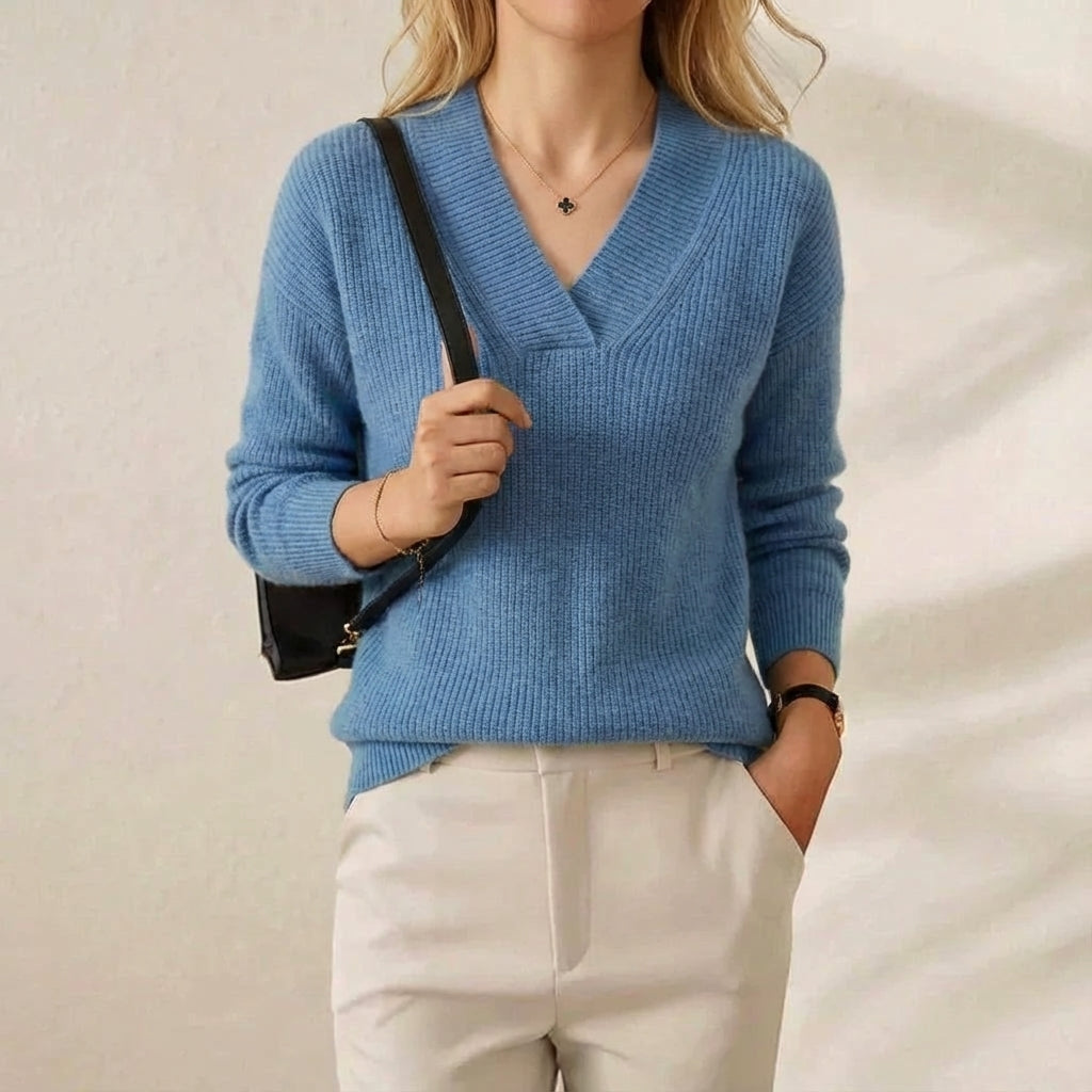 Nola – Ribbed V-Neck Knit Jumper