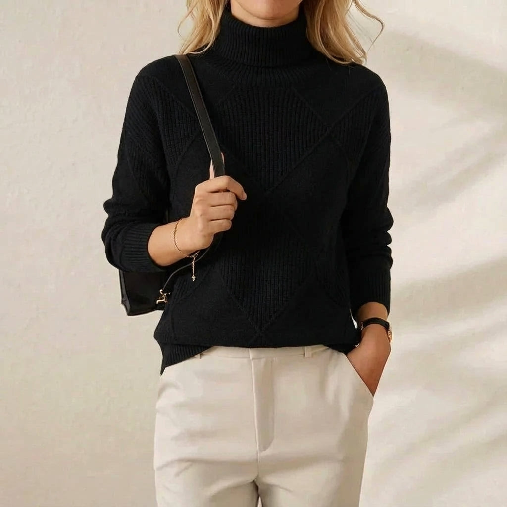 Mildred – Turtleneck Diamond Knit Jumper