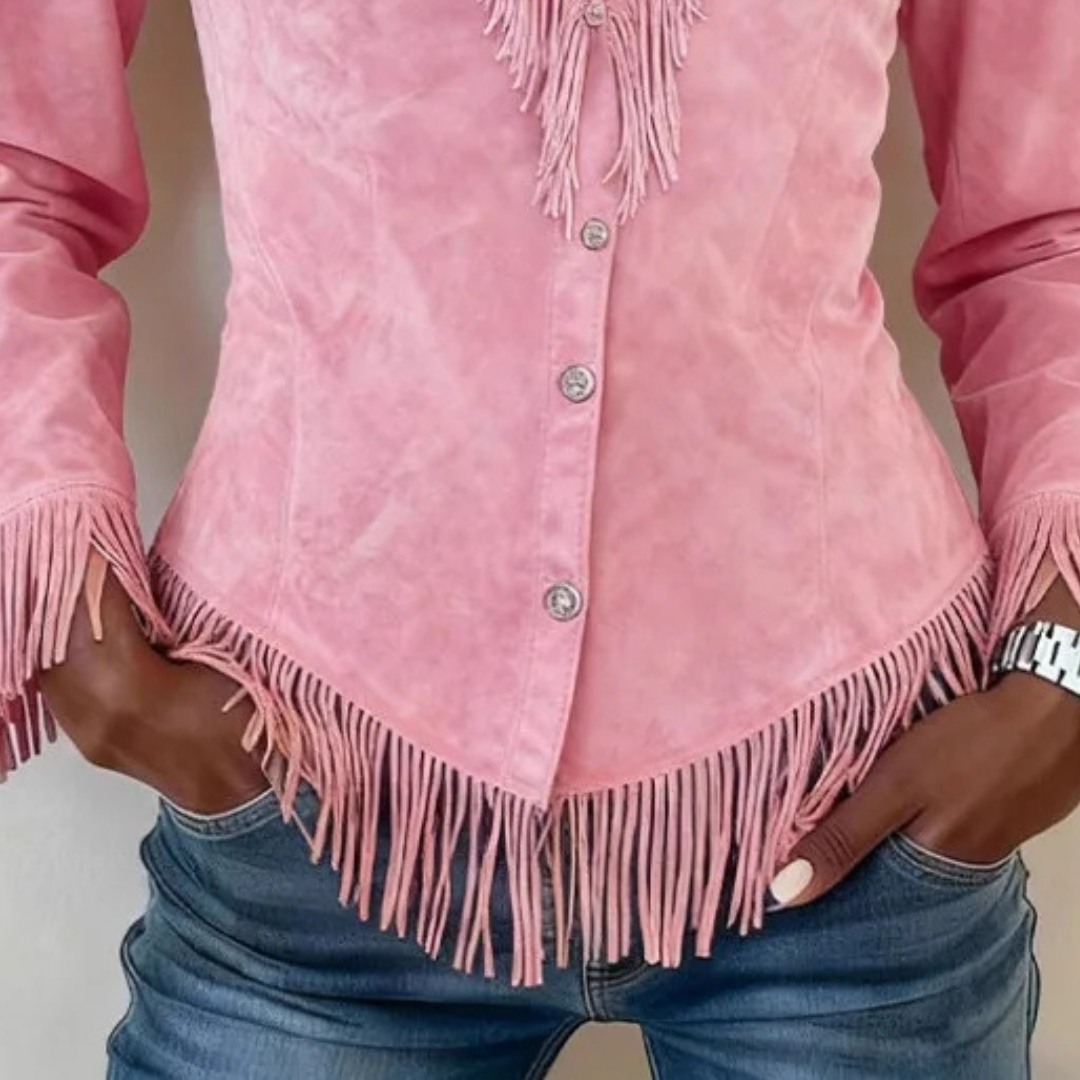 Beatrice | │ Fringe Suede-Look Button-Up Blouse