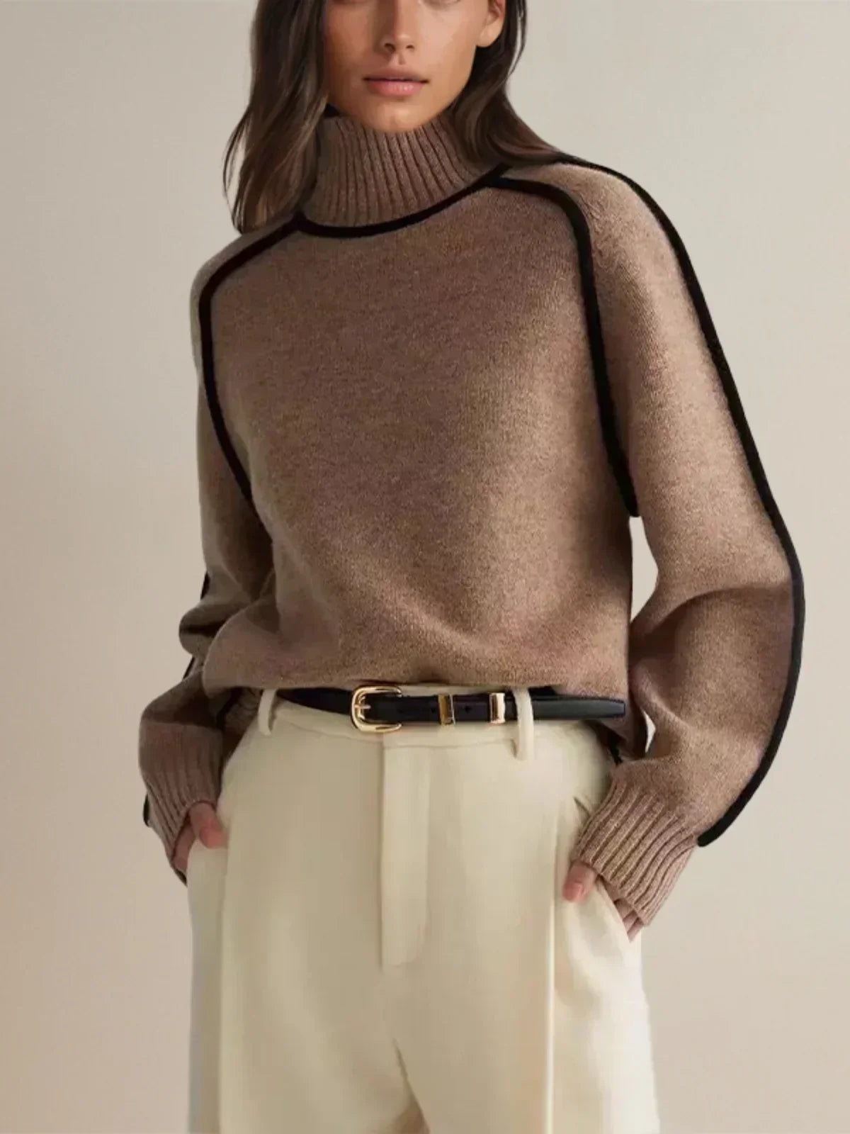 Amy – Contrast Piped Turtleneck Jumper