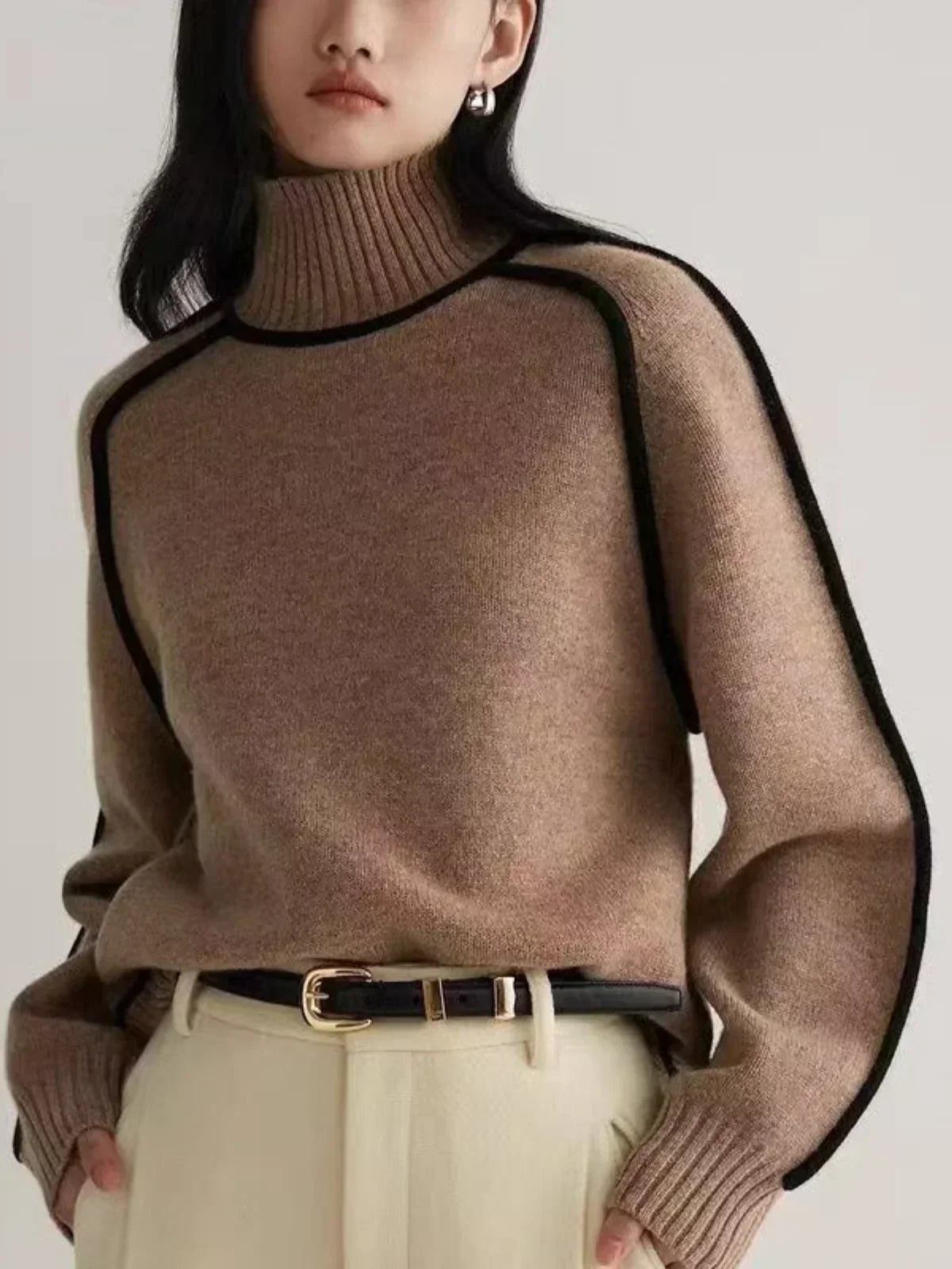 Amy – Contrast Piped Turtleneck Jumper
