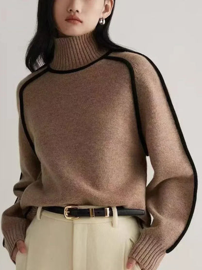 Amy – Contrast Piped Turtleneck Jumper