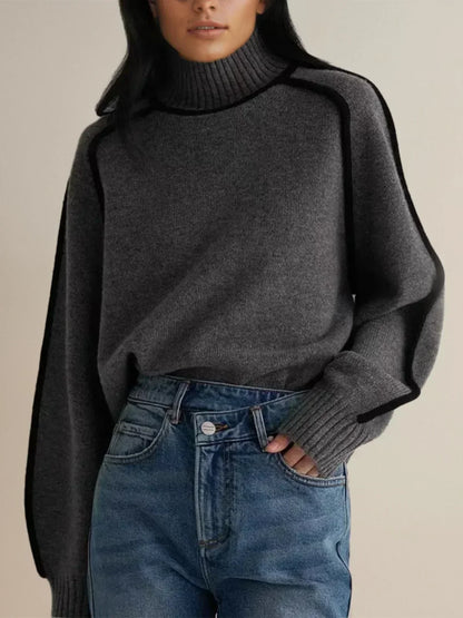 Amy – Contrast Piped Turtleneck Jumper