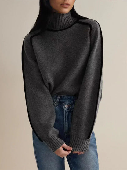 Amy – Contrast Piped Turtleneck Jumper