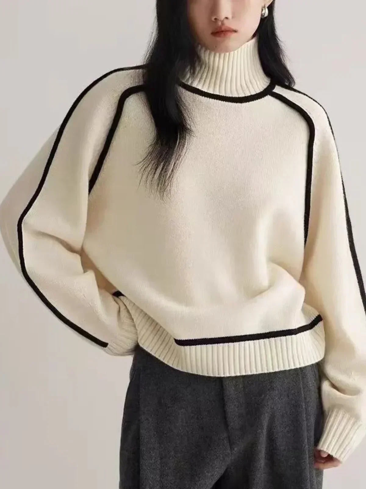 Amy – Contrast Piped Turtleneck Jumper