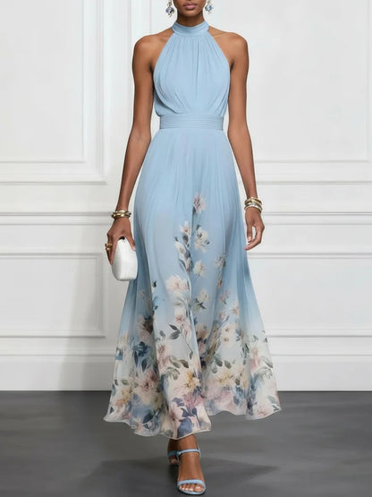 Penelope | Blue Floral Chiffon Halter Maxi Dress
