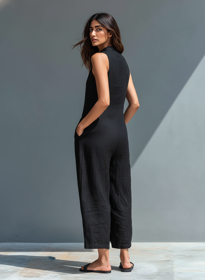 Michelle – Relaxed Linen-Look Sleeveless Jumpsuit