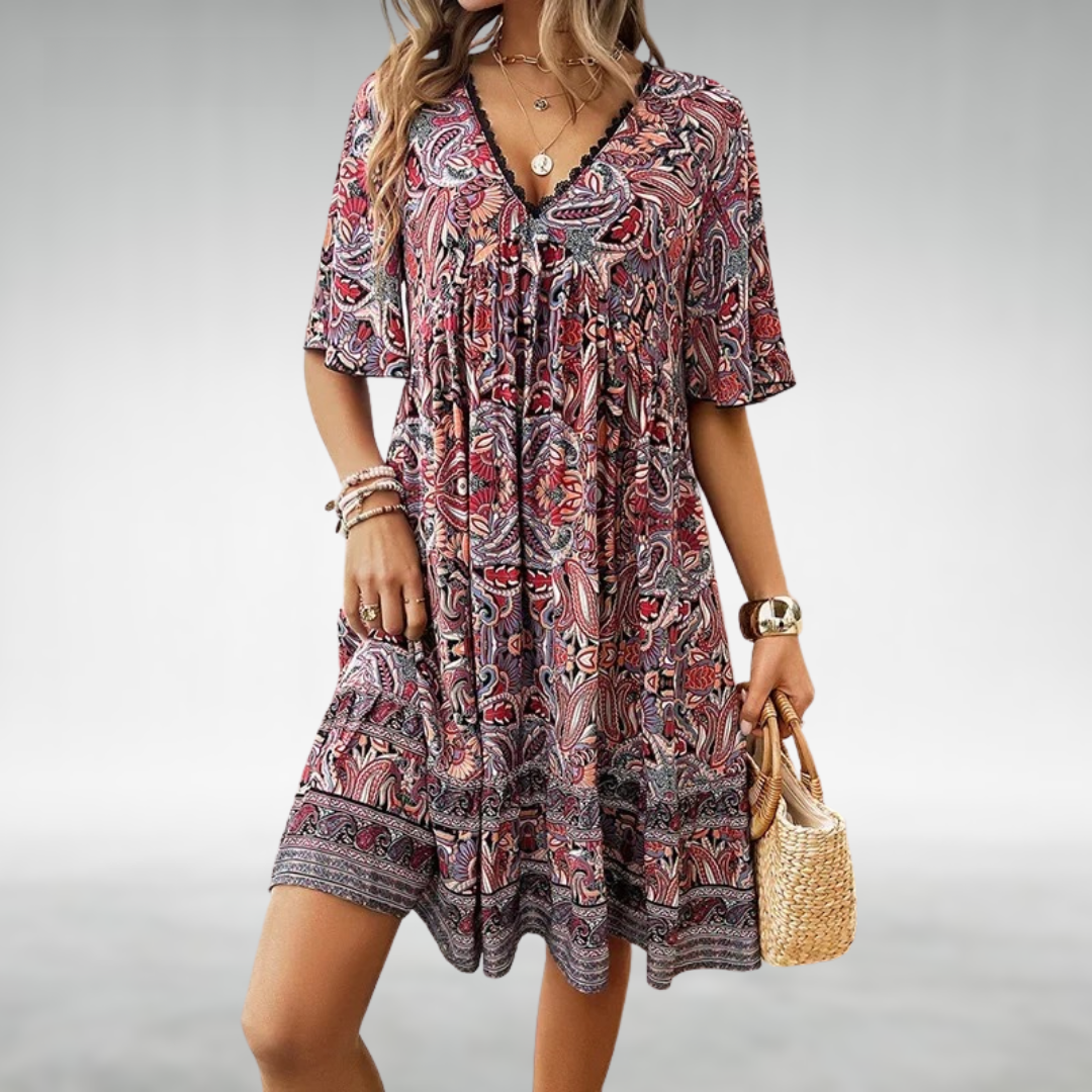Susan – Paisley Print Boho Mini Dress