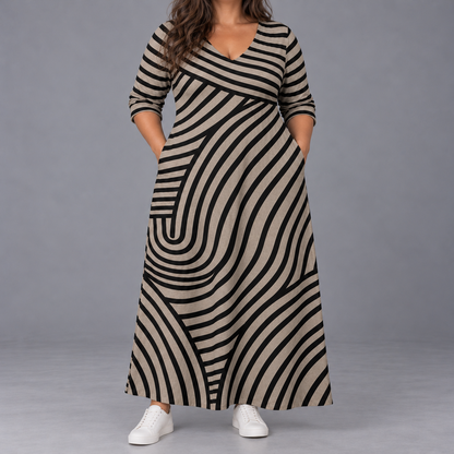 Marion – Vintage Wave-Stripe Maxi Dress