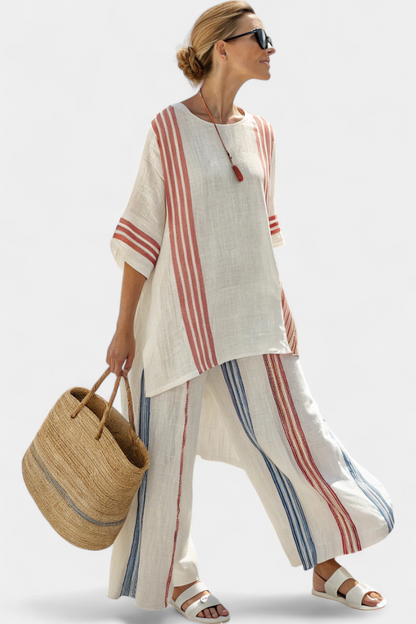 Tracy | Sophisticated Multicolour Striped Top & Mediterranean Pants