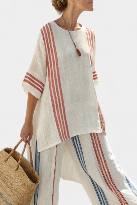 Tracy | Sophisticated Multicolour Striped Top & Mediterranean Pants