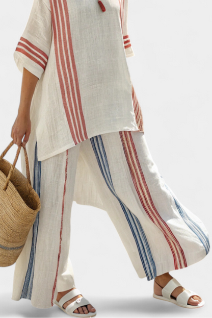 Tracy | Sophisticated Multicolour Striped Top & Mediterranean Pants
