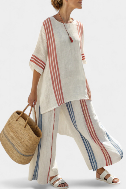 Tracy | Sophisticated Multicolour Striped Top & Mediterranean Pants