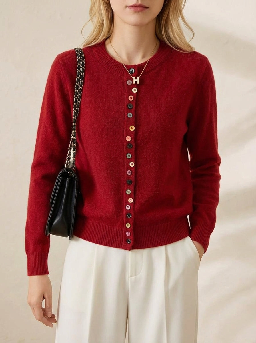 Merle – Crew Neck Cardigan with Multicolour Buttons