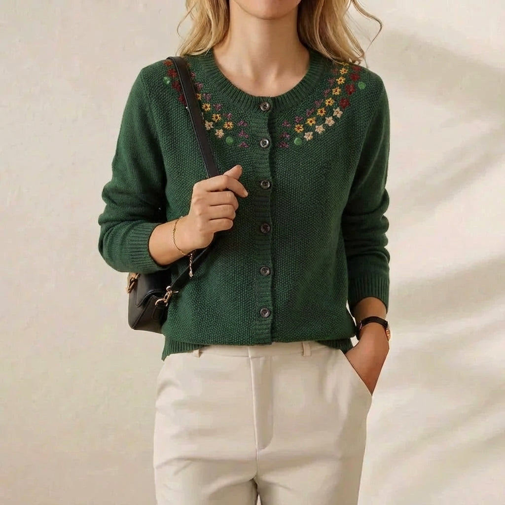 Imogene – Embroidered Floral Knit Cardigan