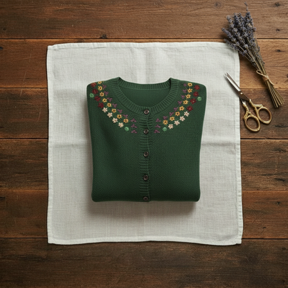 Imogene – Embroidered Floral Knit Cardigan