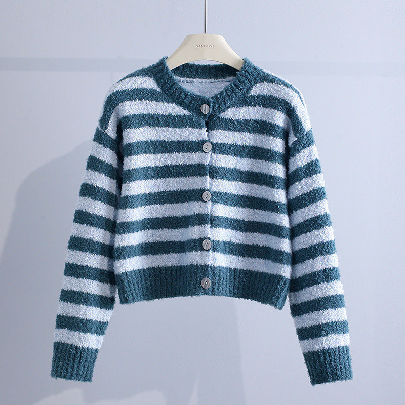 Ethel – Striped Fluffy Knit Cardigan