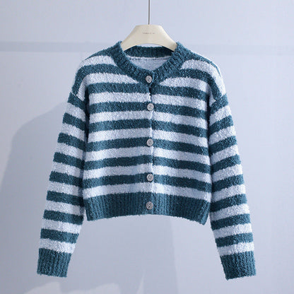 Ethel – Striped Fluffy Knit Cardigan