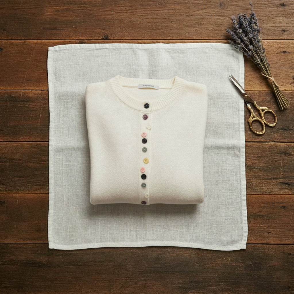 Merle – Crew Neck Cardigan with Multicolour Buttons