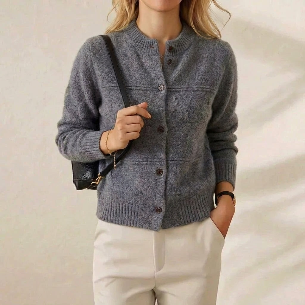 Erin – Mock Neck Button-Up Knit Cardigan