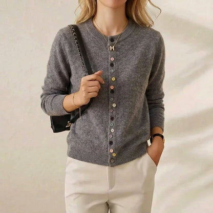 Merle – Crew Neck Cardigan with Multicolour Buttons