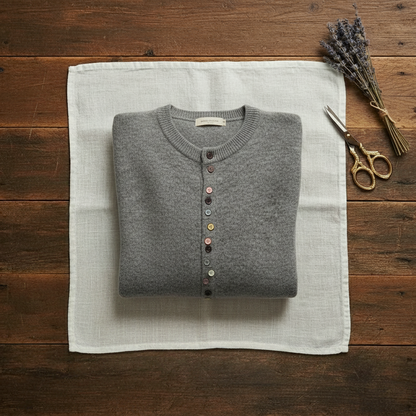 Merle – Crew Neck Cardigan with Multicolour Buttons