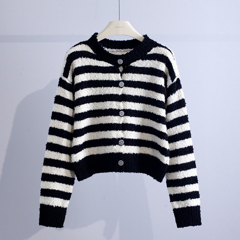 Ethel – Striped Fluffy Knit Cardigan