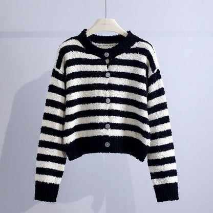 Ethel – Striped Fluffy Knit Cardigan