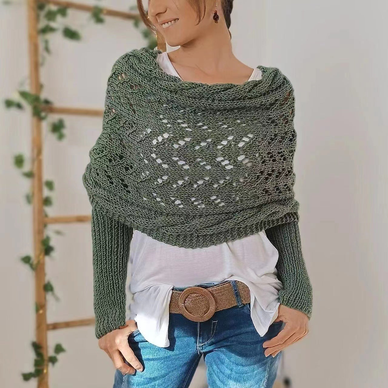 Penny – Lace Knit Wrap Shrug with Sleeves