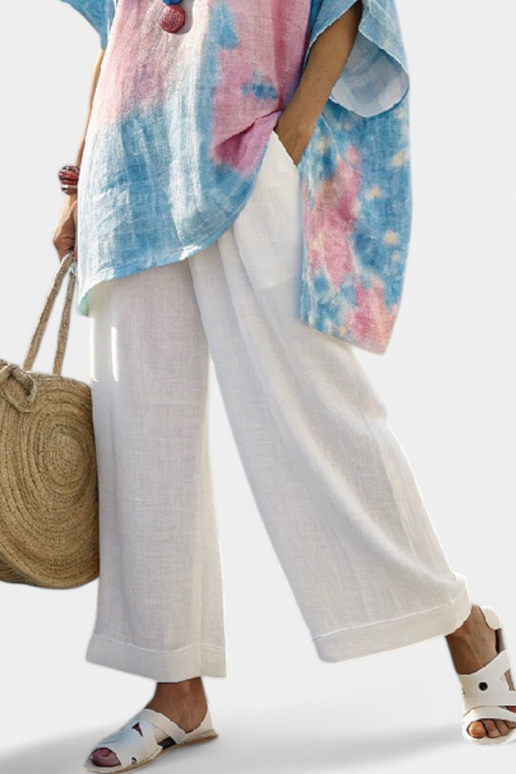 Maren | Comfortable Relaxed Linen Top & Striped Pants