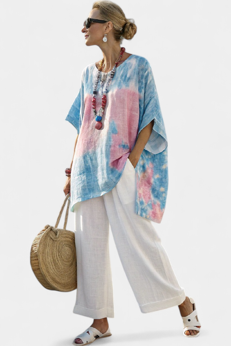 Maren | Comfortable Relaxed Linen Top & Striped Pants