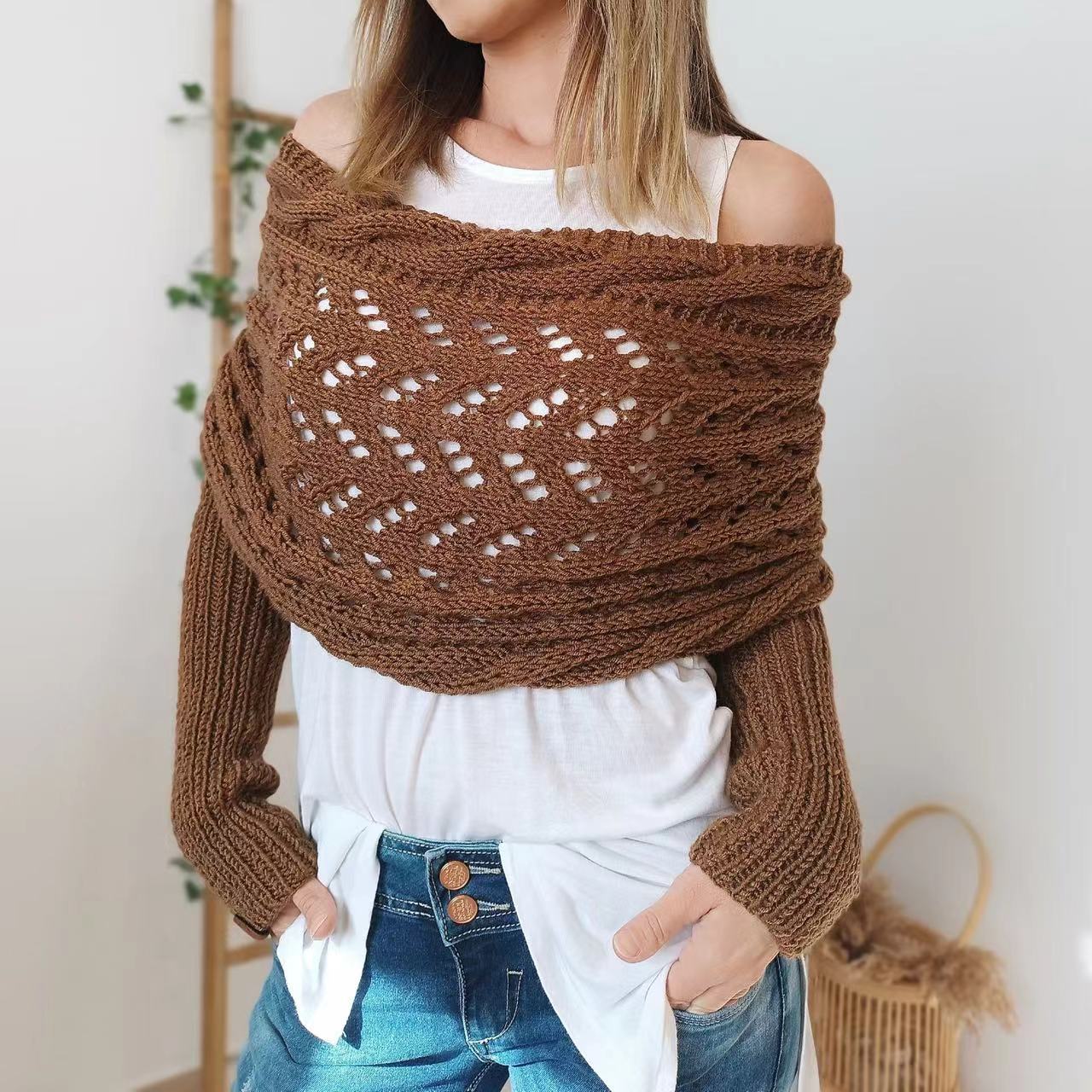 Penny – Lace Knit Wrap Shrug with Sleeves