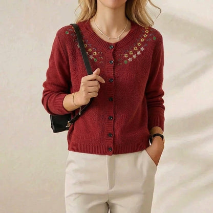 Imogene – Embroidered Floral Knit Cardigan