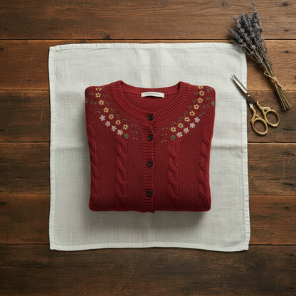 Imogene – Embroidered Floral Knit Cardigan