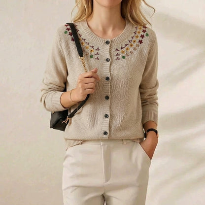 Imogene – Embroidered Floral Knit Cardigan