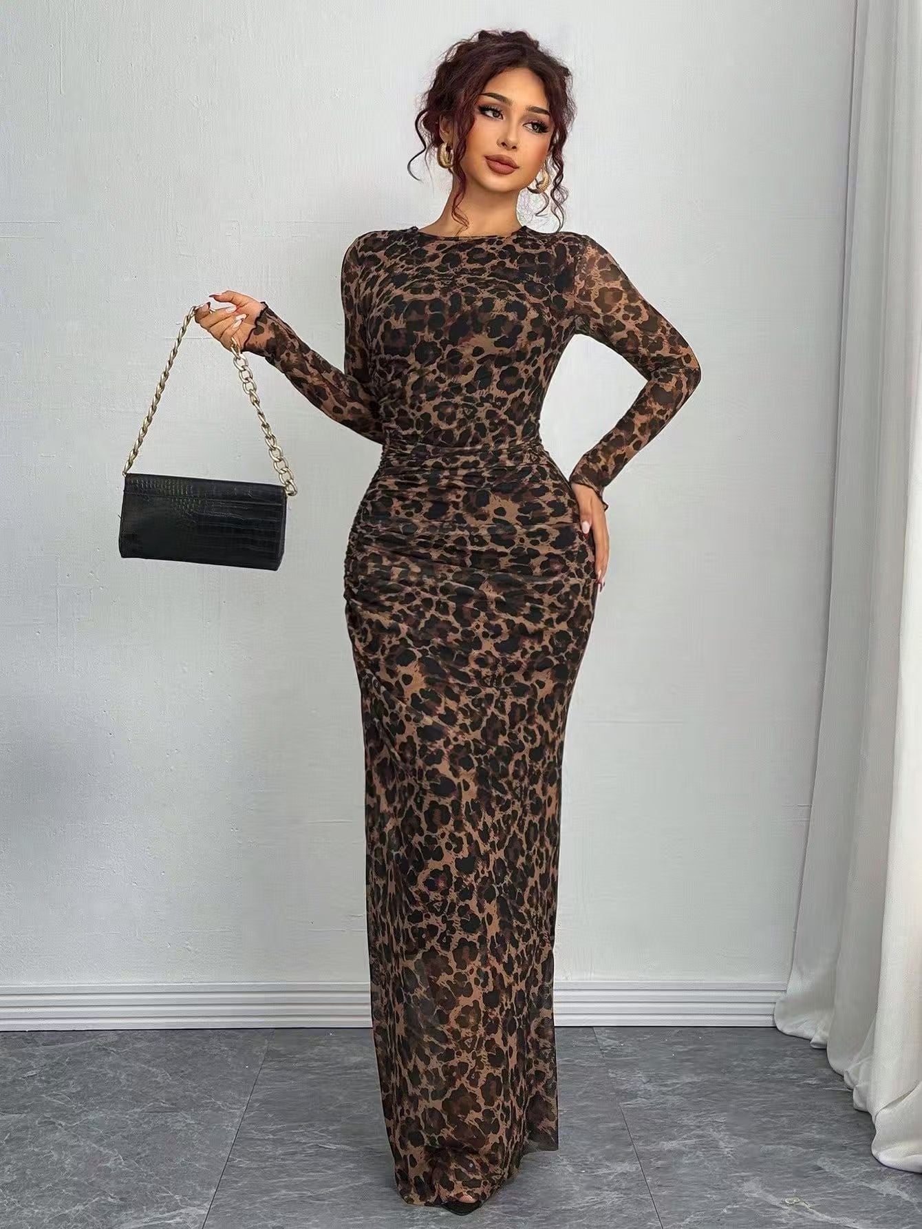 Tatiana | Printed Long-Sleeve Bodycon Maxi