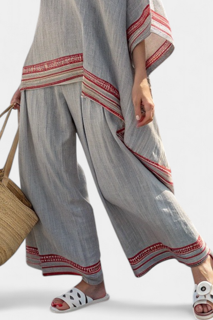 Kayleigh | Sophisticated Asymmetrical Blouse & Ethnic Wide-Leg Pants