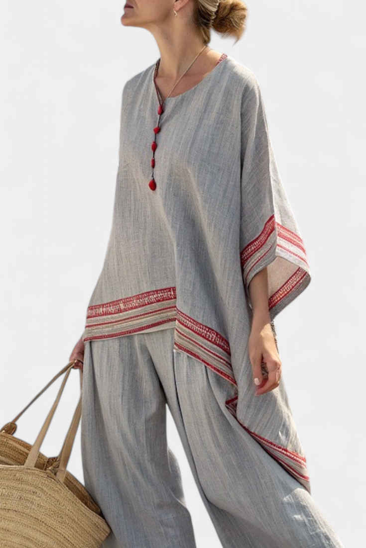 Kayleigh | Sophisticated Asymmetrical Blouse & Ethnic Wide-Leg Pants