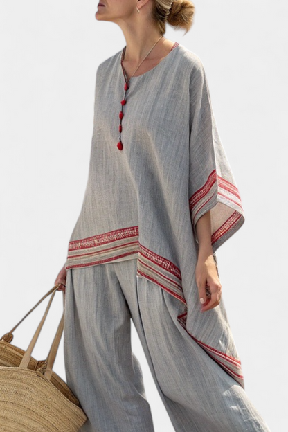 Kayleigh | Sophisticated Asymmetrical Blouse & Ethnic Wide-Leg Pants