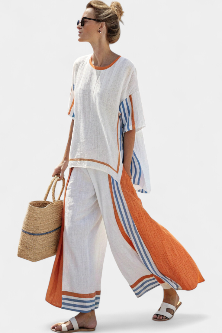Calliope | Comfortable Wide-Leg Striped Pants & Linen Top