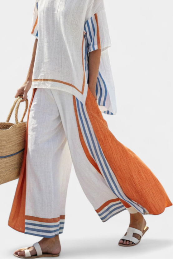 Calliope | Comfortable Wide-Leg Striped Pants & Linen Top