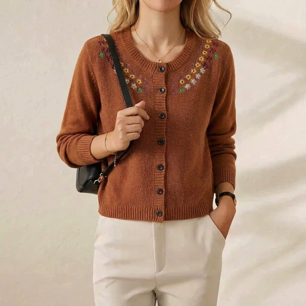 Imogene – Embroidered Floral Knit Cardigan