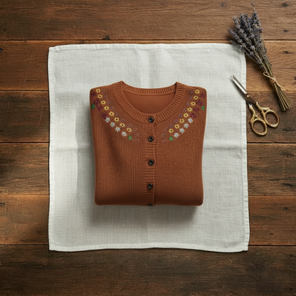Imogene – Embroidered Floral Knit Cardigan