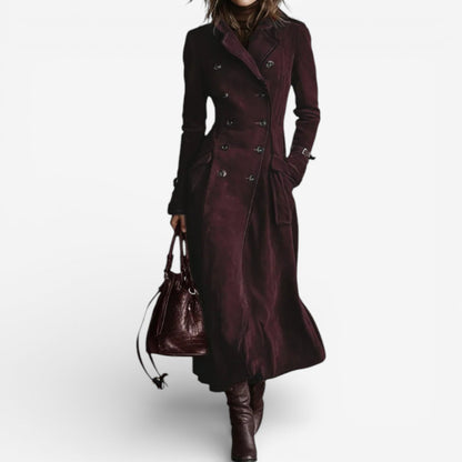 Willa – Double-Breasted Suede-Look Long Coat