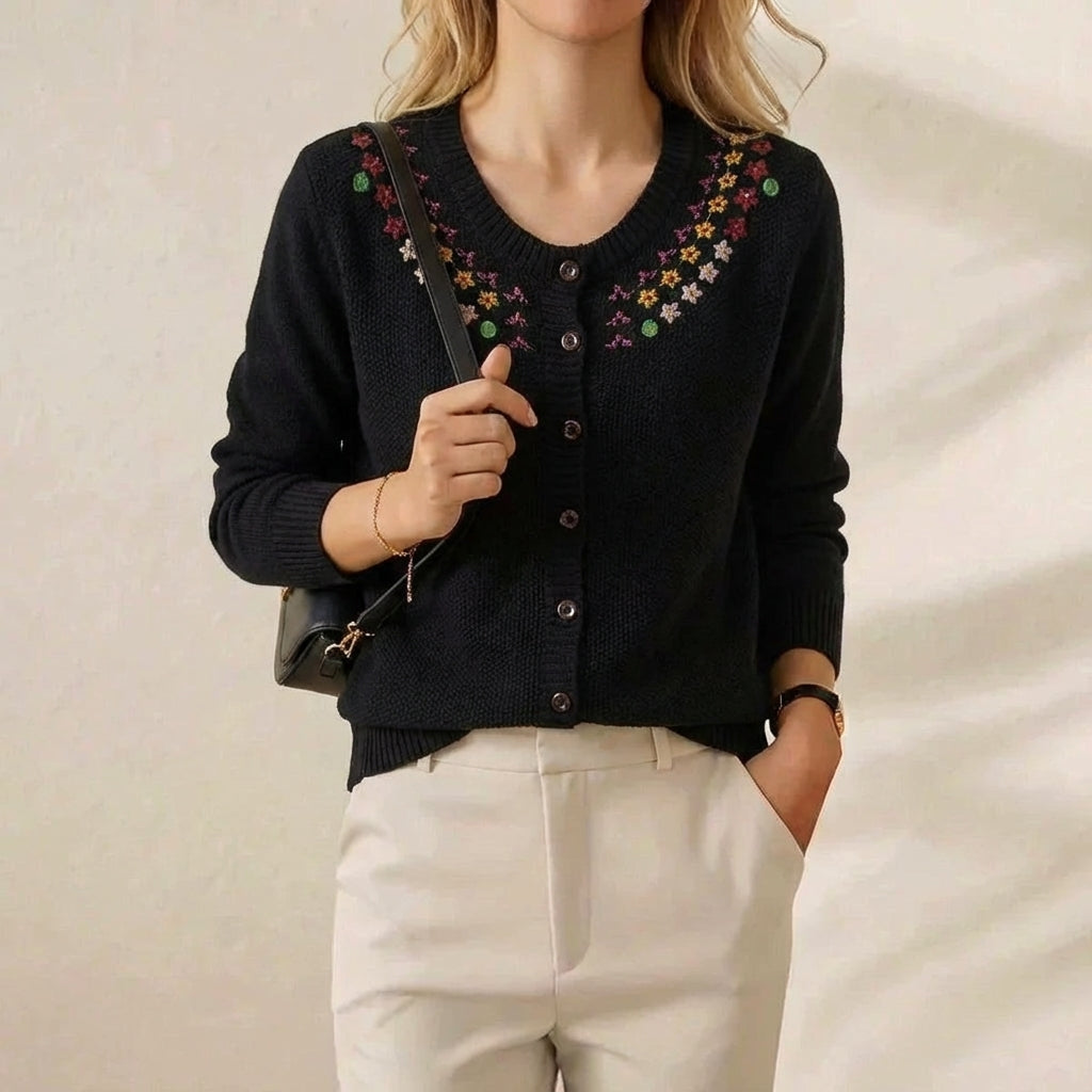 Imogene – Embroidered Floral Knit Cardigan