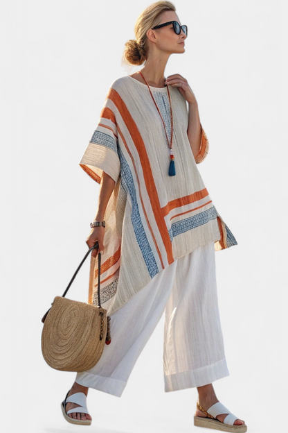Sacha | Sophisticated Asymmetrical Blouse & Wide-Leg Linen Pants