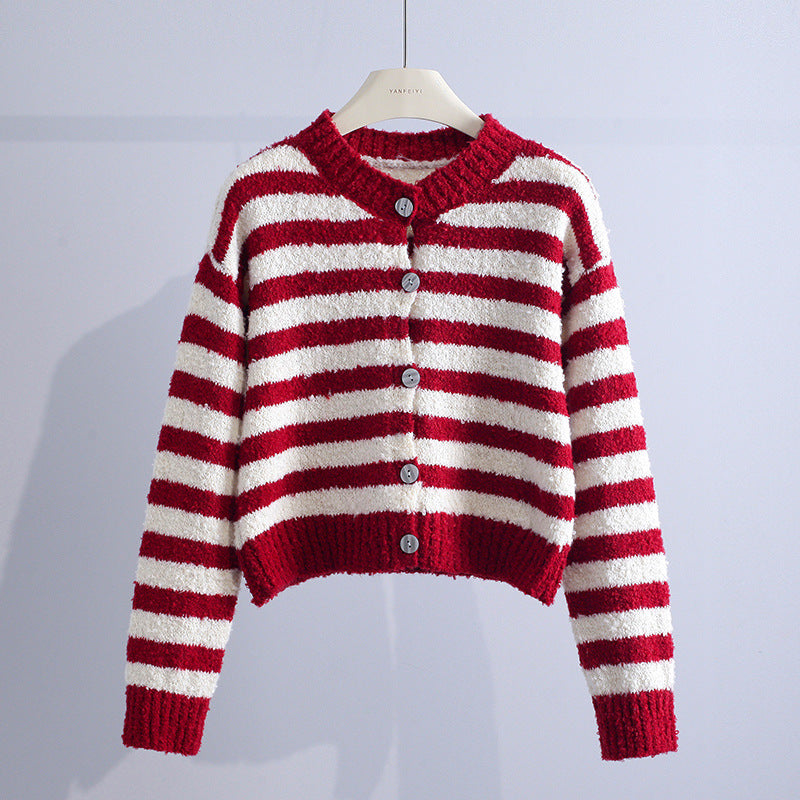 Ethel – Striped Fluffy Knit Cardigan