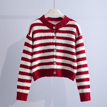Ethel – Striped Fluffy Knit Cardigan