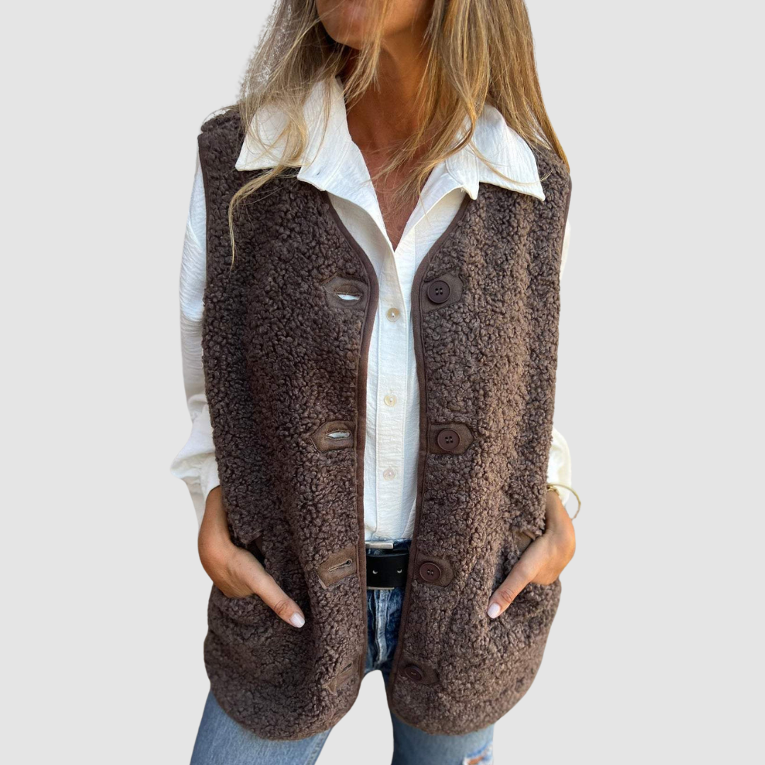 Vernice – Longline Teddy Fleece Buttoned Vest