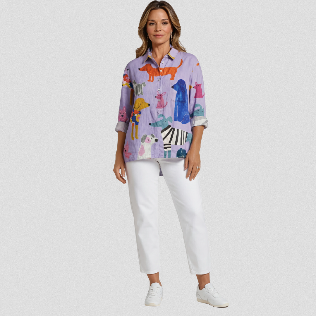 Esperanza | Women's Dog Art Print Casual Shirt
